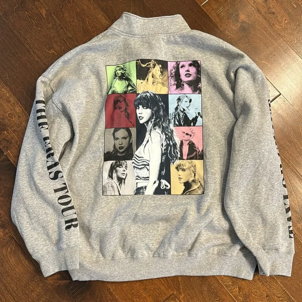 NEW Eras Tour Gray Quarter Zip Pullover Sweatshirt Taylor Swift Grey Zip-Up XXL - Picture 1 of 6